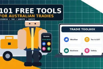 Free tools for Australian tradies displayed on a phone and laptop