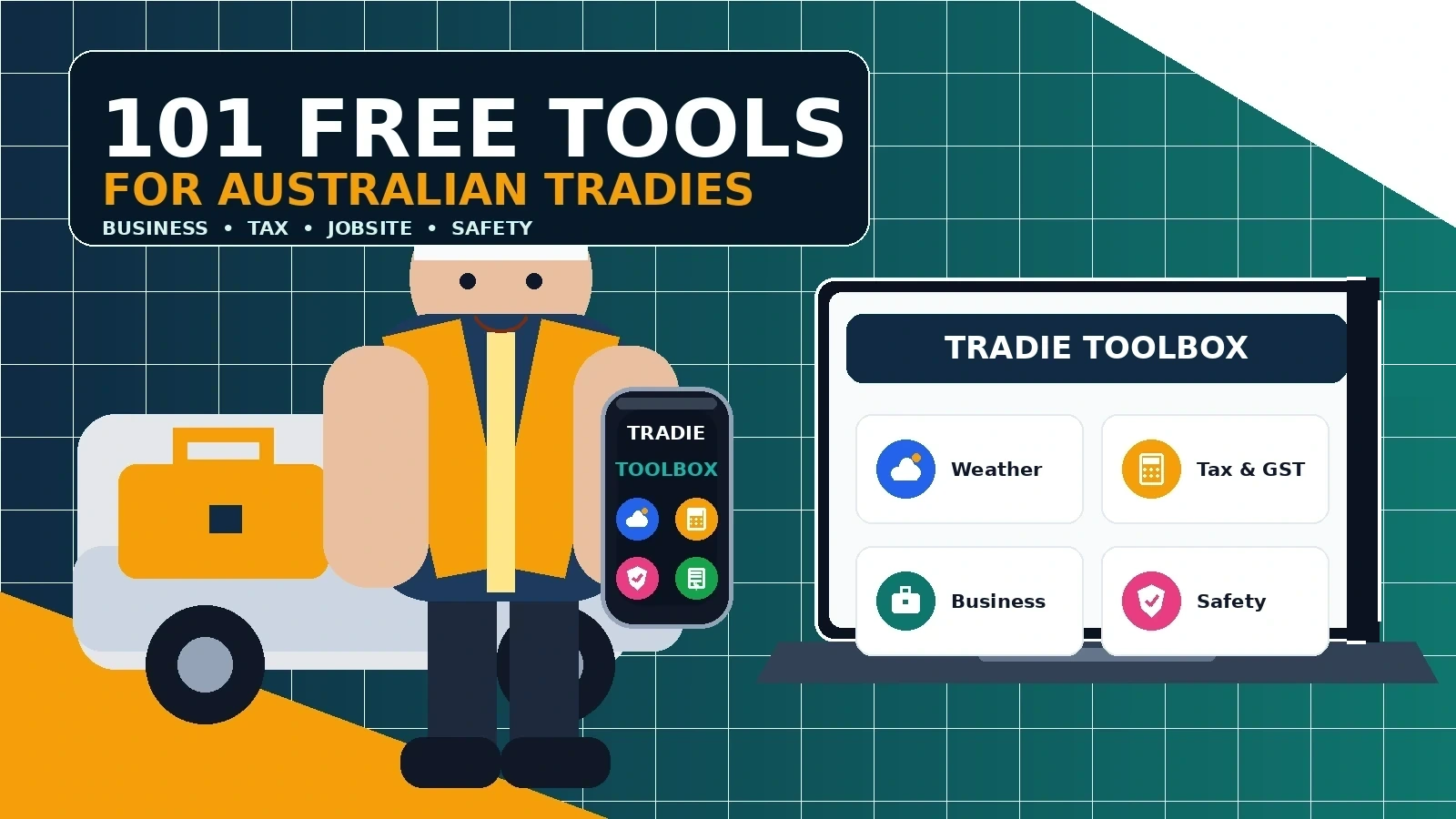 Free tools for Australian tradies displayed on a phone and laptop